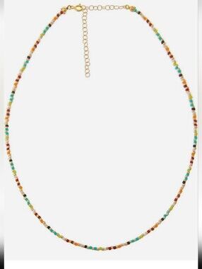 NWT Adina Eden Turquoise, Red & Gold Seed Bead Necklace